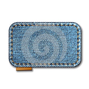 Denim rectangle shape with stitches. Jeans patch with seam.