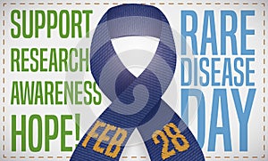 Denim Ribbon with Date and Precepts for Rare Disease Day, Vector Illustration