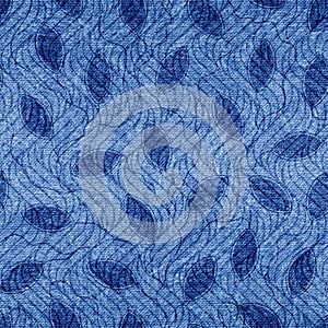 Denim seamless pattern. Repeated jeans background. Blue shibori texture. Repeating abstract printed. Modern vintage printing. Repe