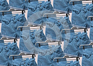 Denim shorts pattern. Composition of clothes