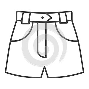 Denim shorts thin line icon, Summer clothes concept, shorts sign on white background, jeans female summer pants icon in