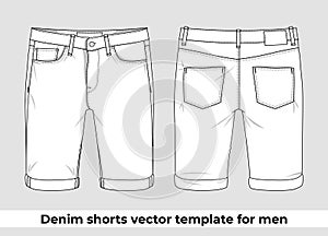 Denim shorts vector template for men