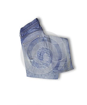 Denim texture in close up view with copy space isolate on white background with clipping path. Blue jeans pattern no seam with