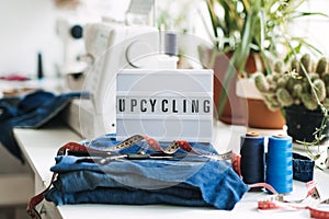 Denim Upcycling Ideas, Using Old Jeans, Repurposing Jeans, Reusing Old Jeans, Upcycle Stuff. Lightbox with text