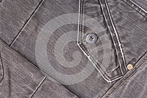 A denium gray jean pocket closeup, banner with space for text. Denim background, texture