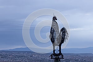 Denizli Turkey - 26 February 2024 Denizli Seyir Hill. The giant metal rooster, which was built in the urban forest and is the