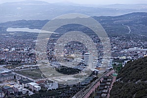 Denizli Turkey - 26 February 2024 Denizli Seyir Hill. The giant metal rooster, which was built in the urban forest and is the