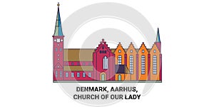 Denmark, Aarhus, Church Of Our Lady travel landmark vector illustration