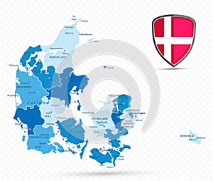 Denmark blue map on transparent background