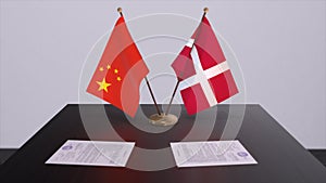 Denmark and China flag. Politics concept, partner deal between countries. Partnership agreement of governments 3D