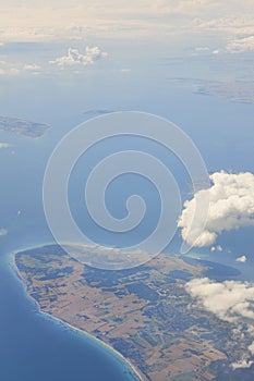Denmark coastline viewed from the airplane. Atlantic ocean
