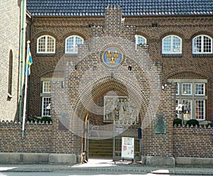 Denmark, Copenhagen, 4 Folke Bernadottes Alle, Swedish Gustaf\'s Church, entrance to the church yard