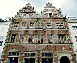 Denmark, Copenhagen, Amagertorv 6, Royal Copenhagen Flagship Store, facade of old house