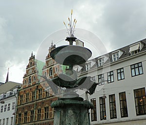 Denmark, Copenhagen, Amagertorv 6, Stork Fountain