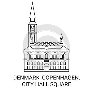 Denmark, Copenhagen, City Hall Square travel landmark vector illustration