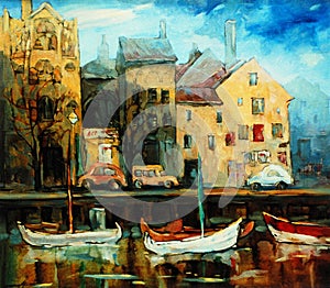 Denmark, Copenhagen, Illustration, painting by oil on canvas