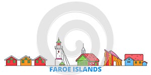 Denmark, Faroe Islands line cityscape, flat vector. Travel city landmark, oultine illustration, line world icons