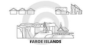 Denmark, Faroe Islands line travel skyline set. Denmark, Faroe Islands outline city vector illustration, symbol, travel