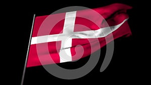Denmark flag , Realistic 3D animation of waving flag. Denmark flag waving in the wind. National flag of Denmark. seamless loop