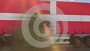 Denmark flag shown on the side of a large truck