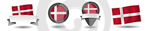 Denmark flag vector collection. Pointers, flags and banners flat icon. Vector state signs illustration isolated on white