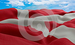 Denmark flag in the wind. Realistic and wavy fabric flag. 3D rendering