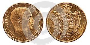 Denmark gold coin 20 kroner Christian 1914