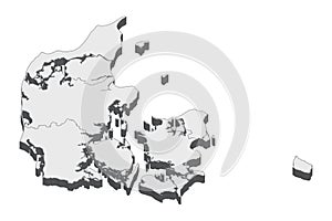 Denmark map in 3D. 3d map with borders of regions.