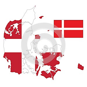 Denmark map and flag on a white background