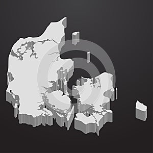 Denmark map in gray on a black background 3d