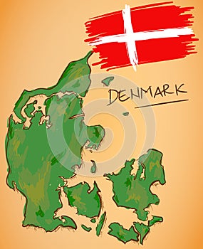 Denmark Map and National Flag Vector