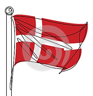 Denmark National Flag One Continuous Line Abstract Vector Graphic Icon