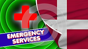 Denmark Realistic Flag with Emergency Services Title Fabric Texture 3D Illustration