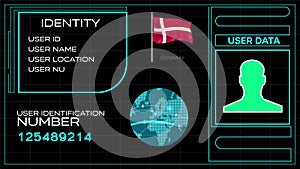 Denmark user identification system animation video footage. User identity video template with tracking identification number