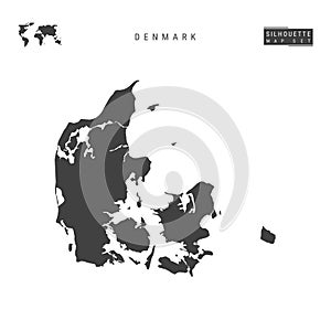 Denmark Vector Map Isolated on White Background. High-Detailed Black Silhouette Map of Kingdom of Denmark