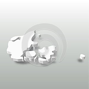 Denmark - white 3D silhouette map of country area with dropped shadow on grey background. Simple flat vector