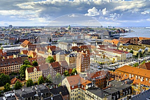 Denmark - Zealand region - Copenhagen city center - panoramic aerial view of the central Copenhagen and outskirts in the
