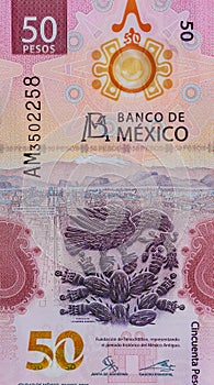 Denominations Mexico banknotes fifty pesos national a money