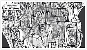 Denpasar Indonesia City Map in Black and White Color. Outline Map