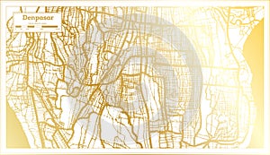 Denpasar Indonesia City Map in Retro Style in Golden Color. Outline Map