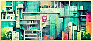 Concept of dense city or Metropole anime style line art texture or technical influenced sketc photo
