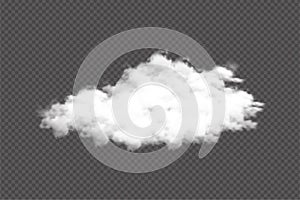 Dense cloud vector isolated on a dark background. Realistic fog or smoke vector for storm or sunny weather design. Cloudy sky or