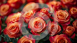 Dense Cluster Of Radiant Roses In Various Shades Of Orange And Red With Swirling Petals