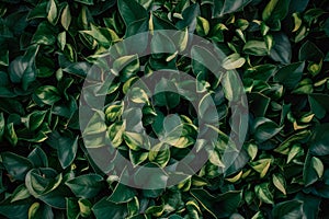 Dense collection of green leaves forming a thick, carpet like texture photo