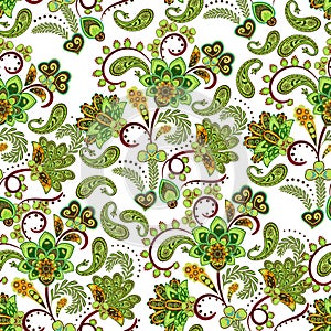 Dense floral ornamental hand draw fantasy flowers pattern. Vector