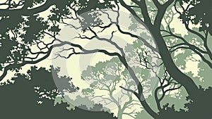 Dense Forest Sunlight Rays Abstract, vector design Generative AI