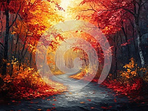 Radiant Symphony of a forest in impressionist style photo