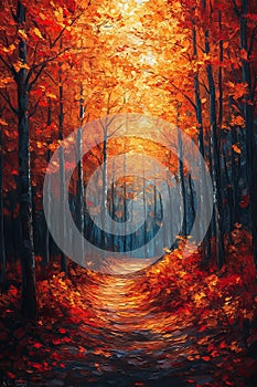 Radiant Symphony of a forest in impressionist style photo