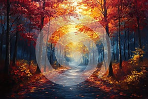 Radiant Symphony of a forest in impressionist style photo