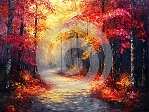 Radiant Symphony of a forest in impressionist style photo